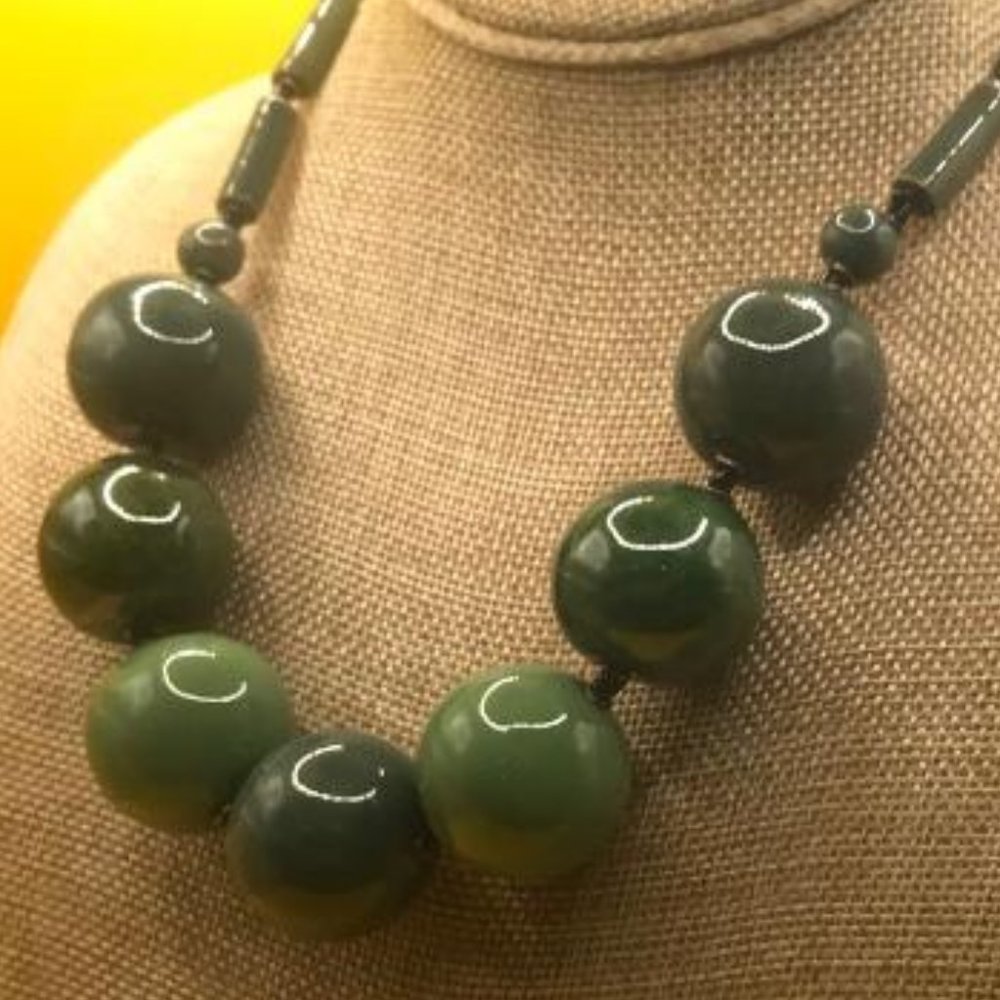 Kazuri Large Green Ceramic Beads Statement Neckla… - image 3
